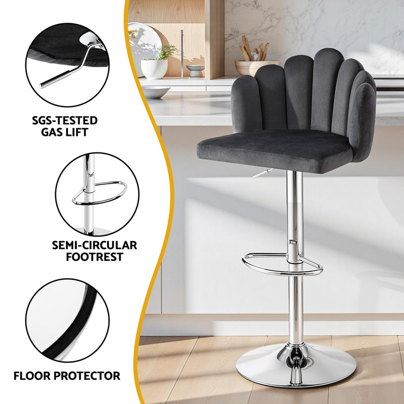 Artiss Bar Stool X4 Kitchen Dining Counter Gaslift Chair Adjustable Velvet Grey