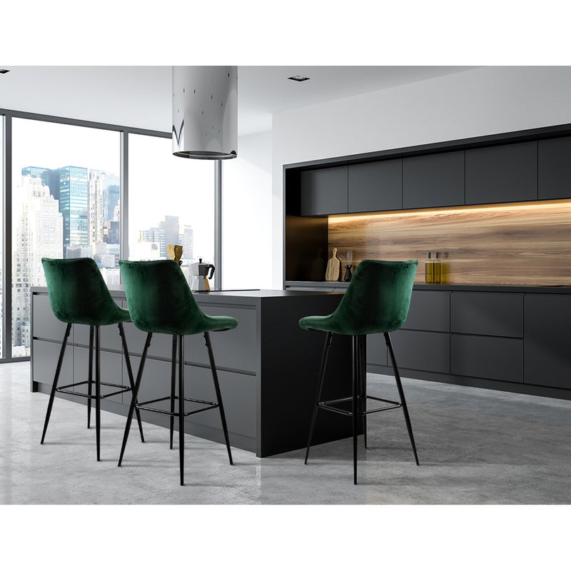 Artiss 2x Bar Stools Velvet Chairs Green