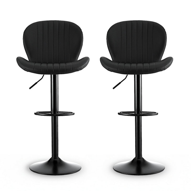 Artiss 2x Bar Stools Kitchen Swivel Gas Lift Counter Chair Shell Leather Black