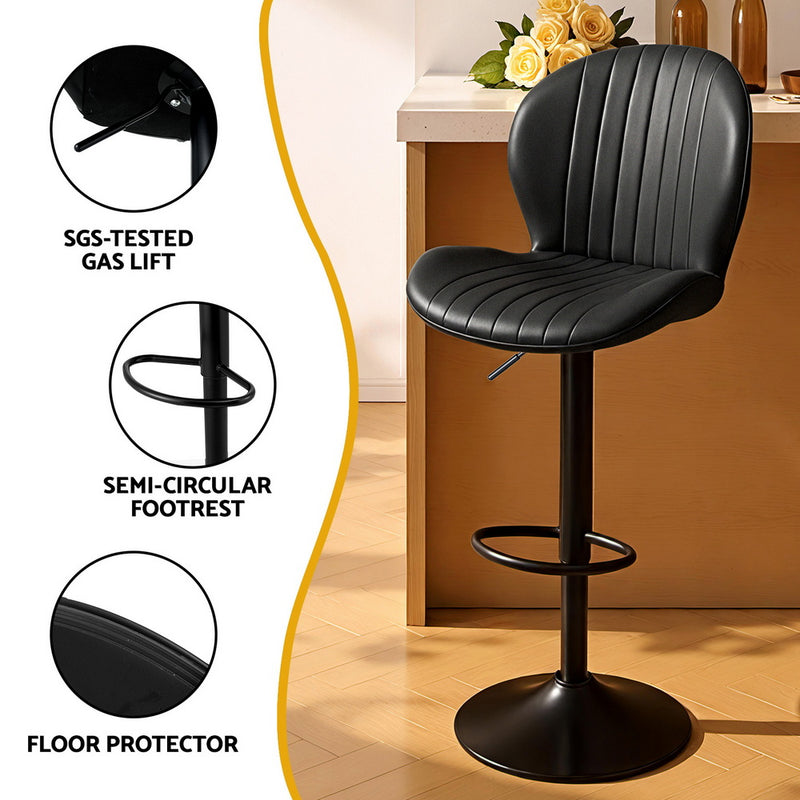 Artiss 2x Bar Stools Kitchen Swivel Gas Lift Counter Chair Shell Leather Black