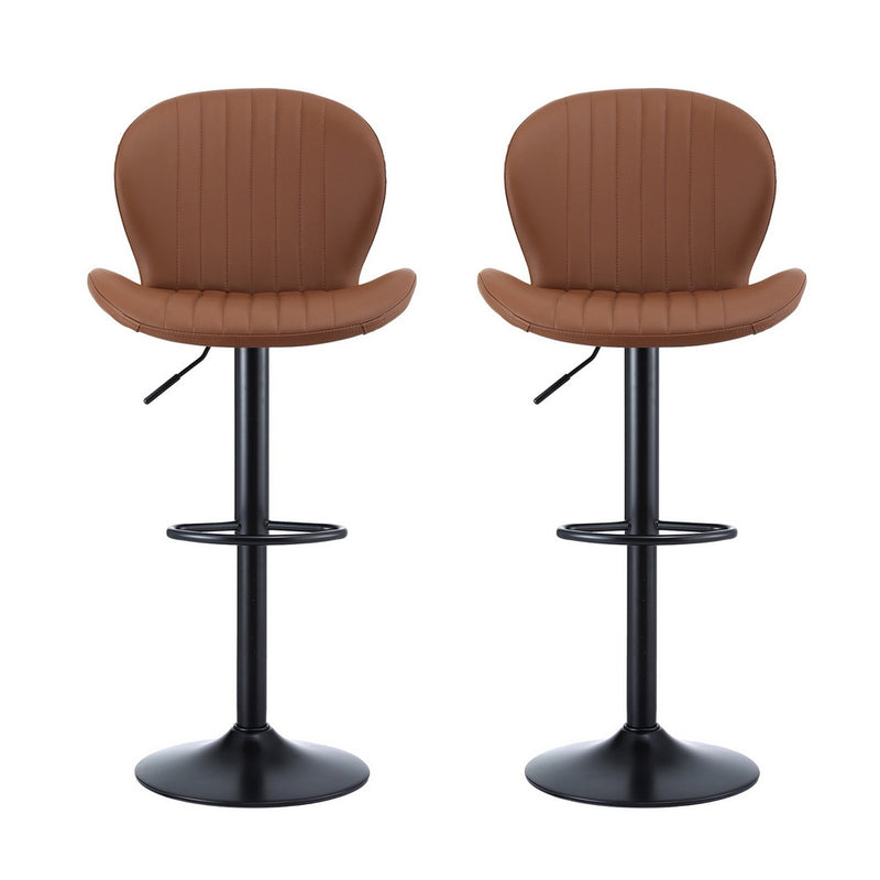 Artiss 2x Bar Stools Kitchen Swivel Gas Lift Counter Chair Shell Leather Brown
