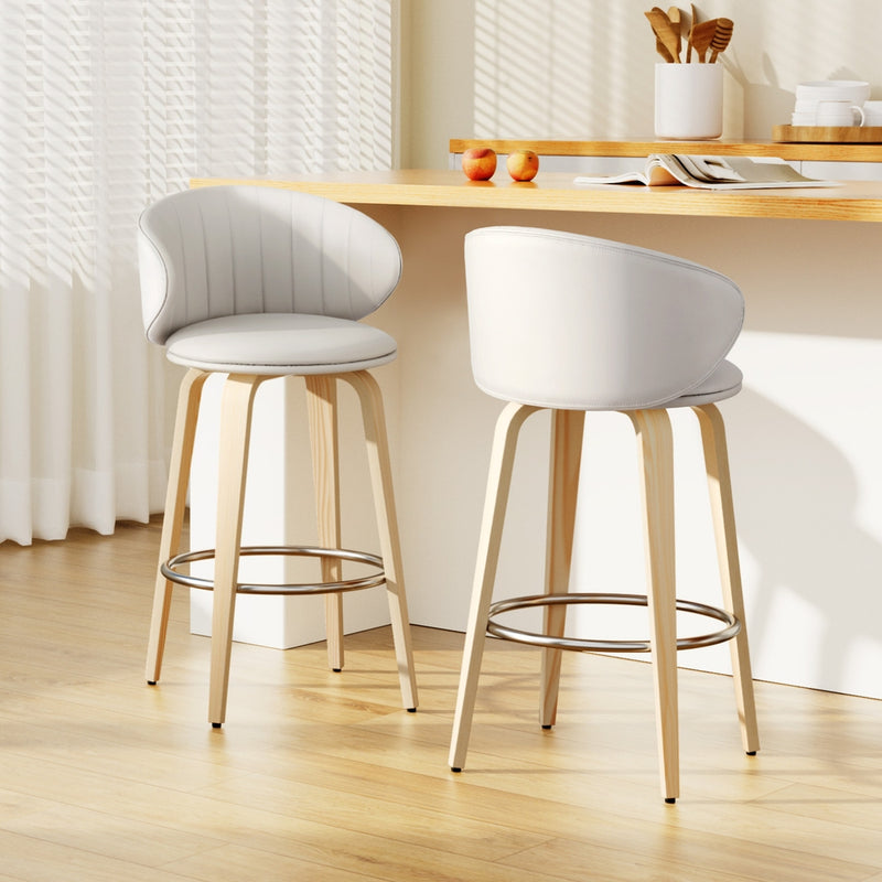 2x Artiss Bar Stools Dining Chairs Contoured Leather Wood Stool