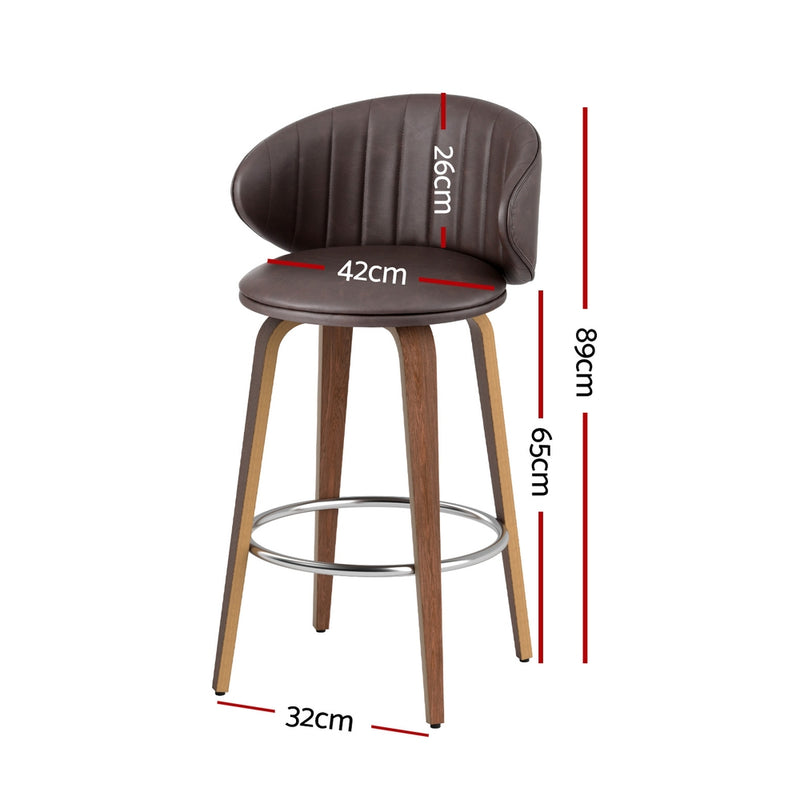 2x Artiss Bar Stools Dining Chairs Contoured Leather Wood Stool