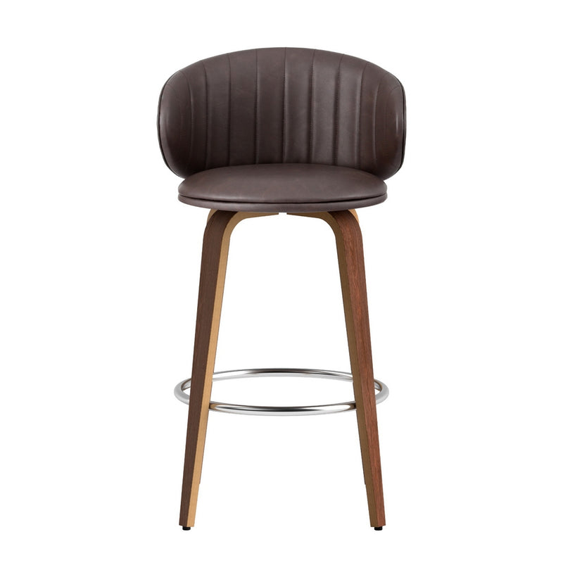 2x Artiss Bar Stools Dining Chairs Contoured Leather Wood Stool