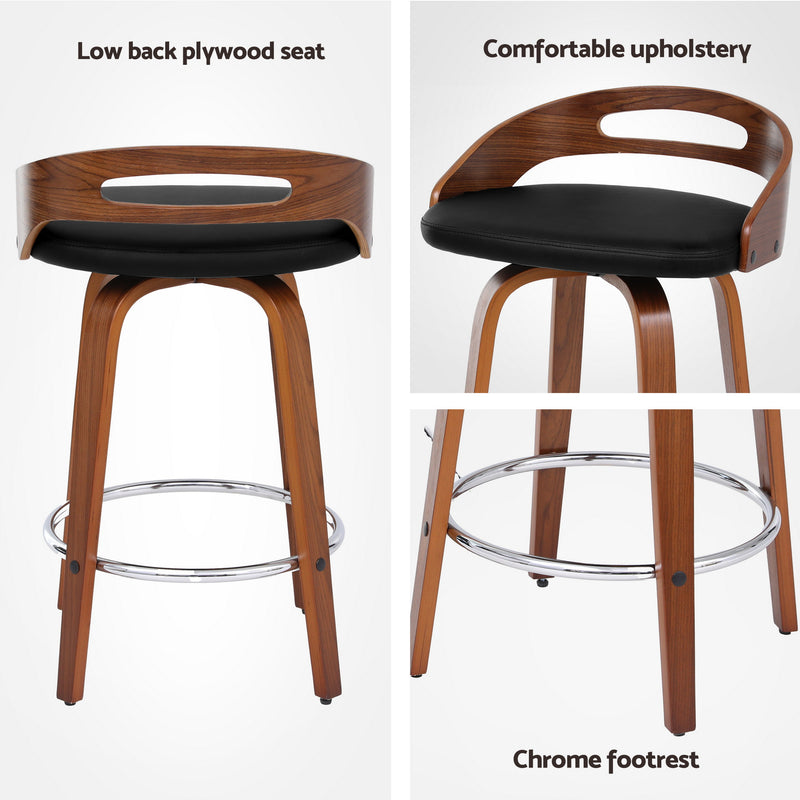 Artiss 2x Bar Stools Swivel Dining Chairs Low Back Counter Seat PU Cushion