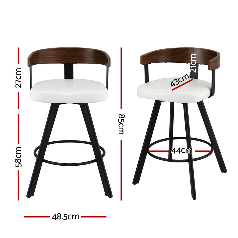 2x Artiss Bar Stools Swivel Kitchen Chairs Metal Legs Bentwood Counter White PU
