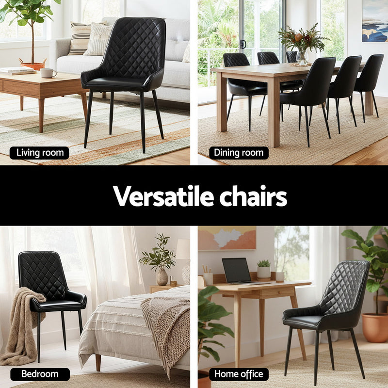Artiss 2x Dining Chairs Retro PU Leather Kitchen Lounge Cafe Accent Chair Black