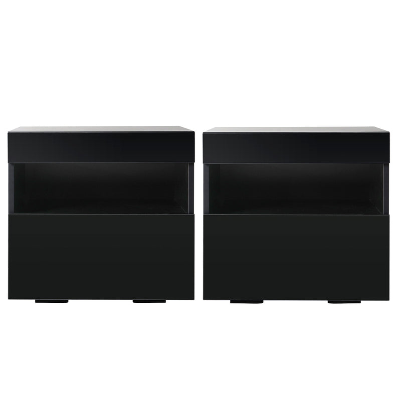 Artiss 2x Bedside Table LED - HERES Black