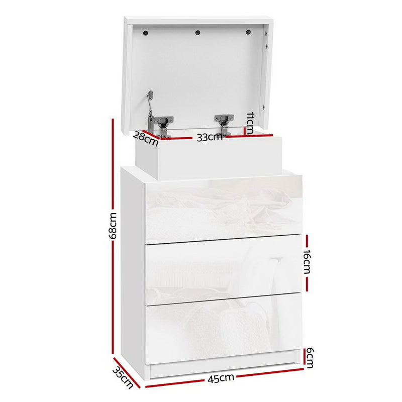 Artiss 2X Bedside Table LED 3 Drawers - COLEY White