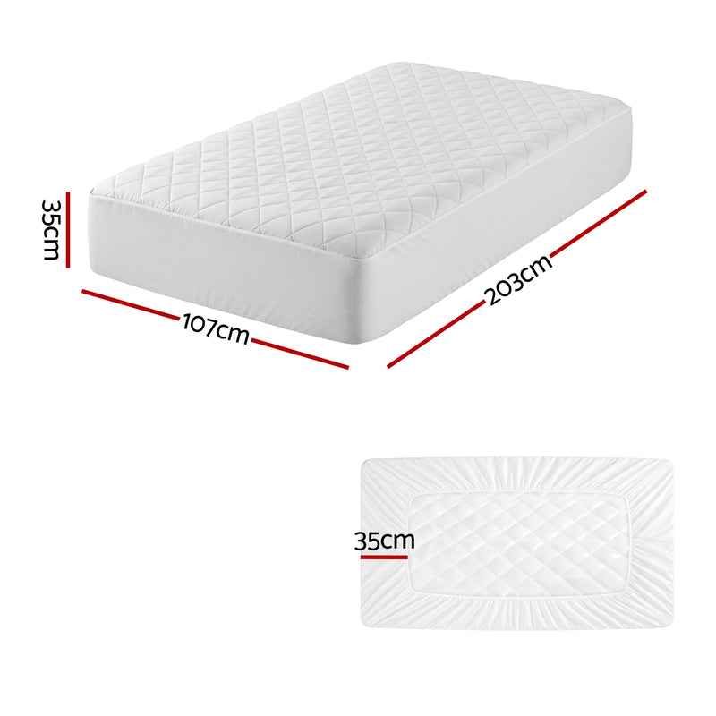 Giselle Waterproof Mattress Protector 100% Cotton Quilted Fitted Cover King Single