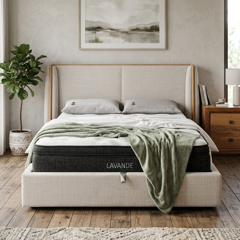 Praline Fabric Gas Lift Bed