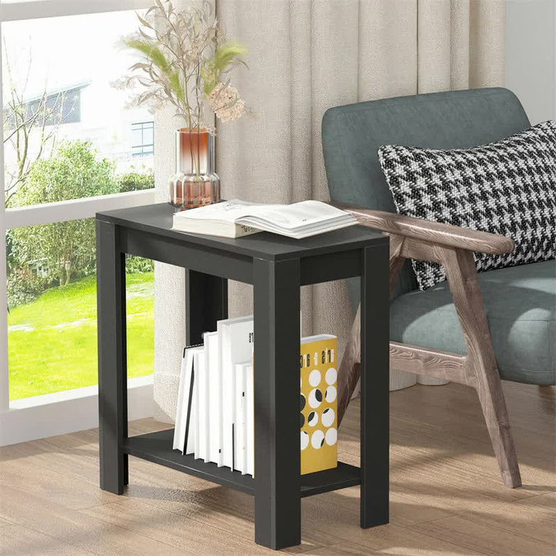 Rustic 2 Tier Side Table Open Accent Table Bedside Storage Slim Coffee End Table
