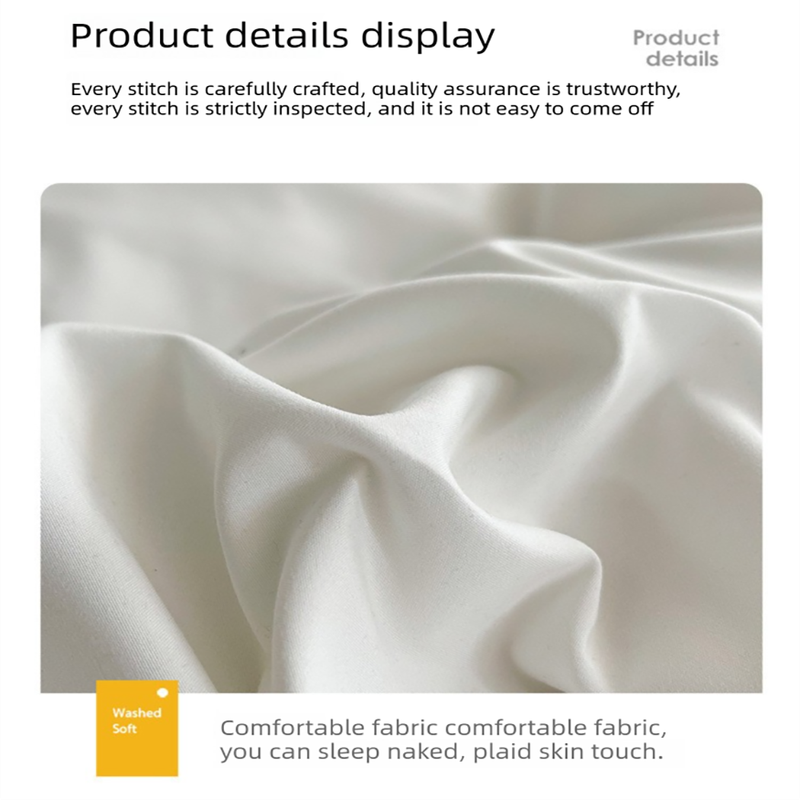 Dark gray matcha Washed Cotton Bedding Set - Solid Color Fitted Sheet Style, 4-Piece Set for 1.8m Bed, Includes 10 Random Color Quilt Fasteners