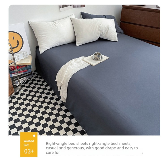 Dark gray matcha Washed Cotton Bedding Set - Solid Color Fitted Sheet Style, 4-Piece Set for 1.8m Bed, Includes 10 Random Color Quilt Fasteners