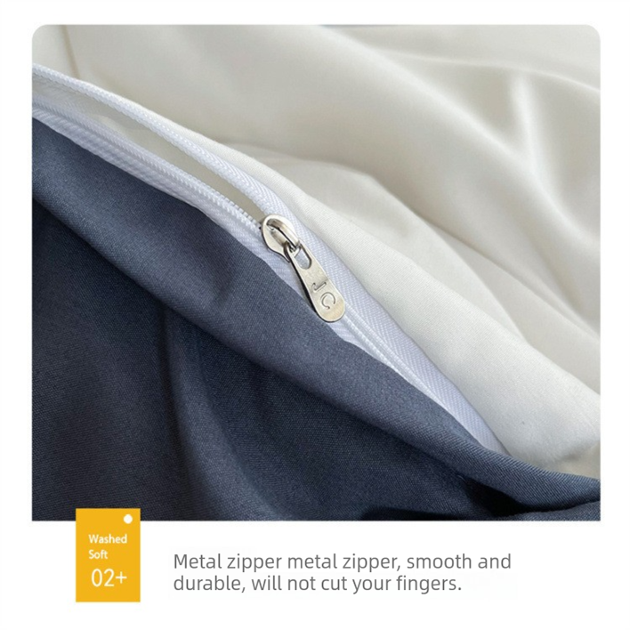 Dark gray and light gray Washed Cotton Bedding Set - Solid Color Fitted Sheet Style, 4-Piece Set for 1.8m Bed, Includes 10 Random Color Quilt Fasteners