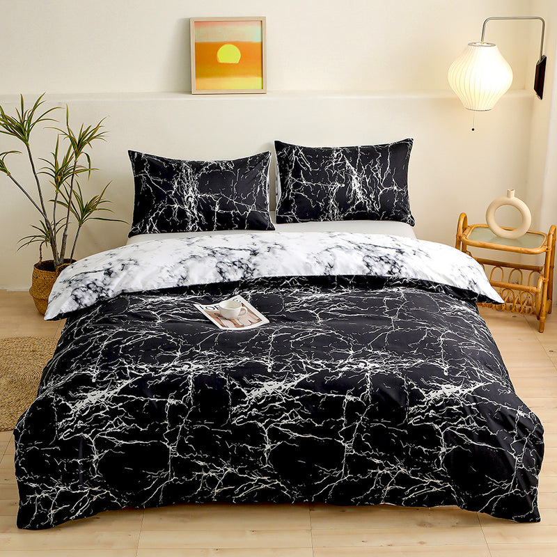 4-Piece Black Silhouette Printed Soft-Touch Brushed Bedding Set for 1.8M Bed: 200 x 230 CM Duvet Cover, 180 x 200 (+25) CM Deep Pocket Fitted Sheet & 2PC 50 x 75 CM Pillowcases