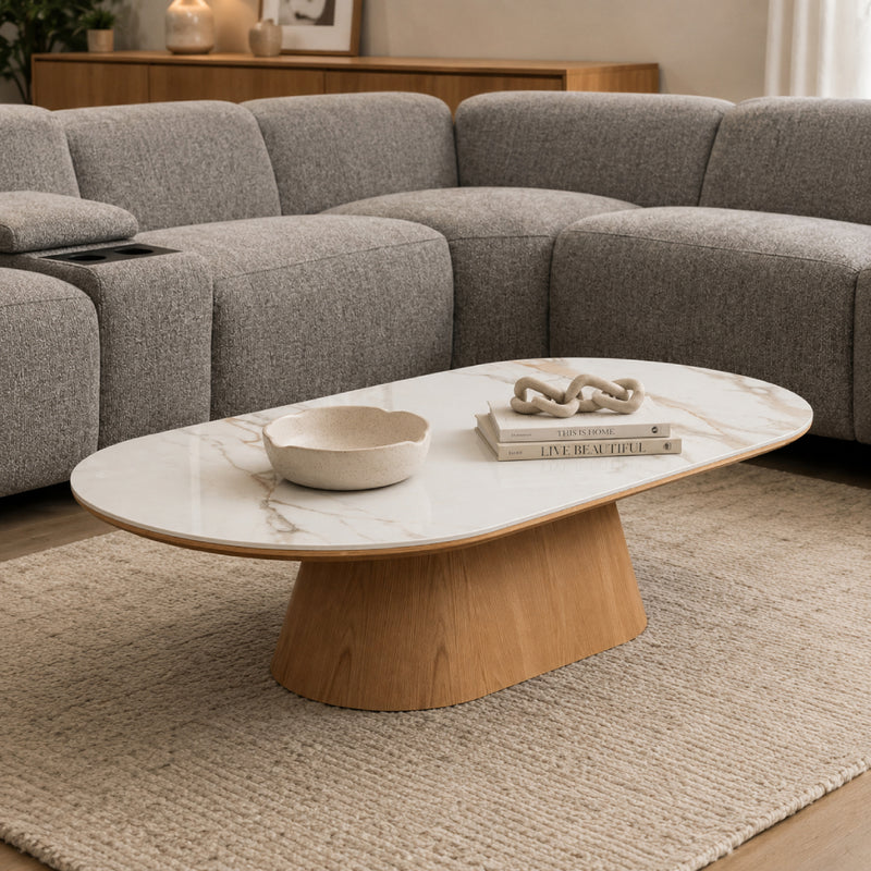 Masari Stone Top Oval Coffee Table