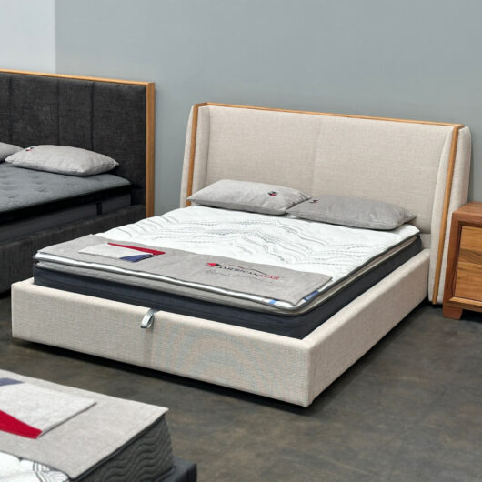 Praline Fabric Gas Lift Bed